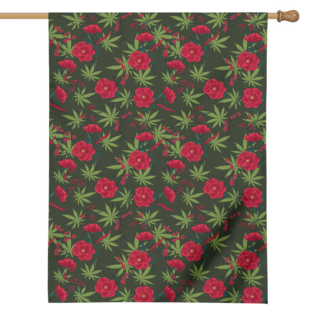 Hemp Leaves And Flowers Pattern Print House Flag