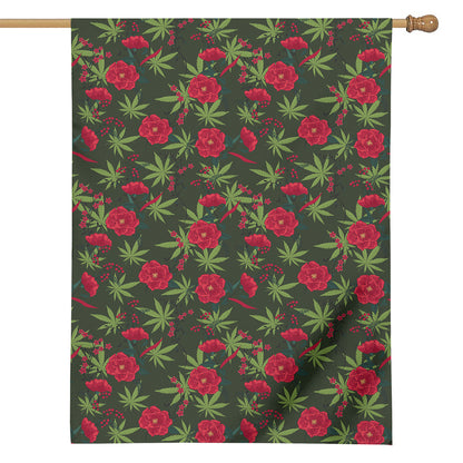 Hemp Leaves And Flowers Pattern Print House Flag