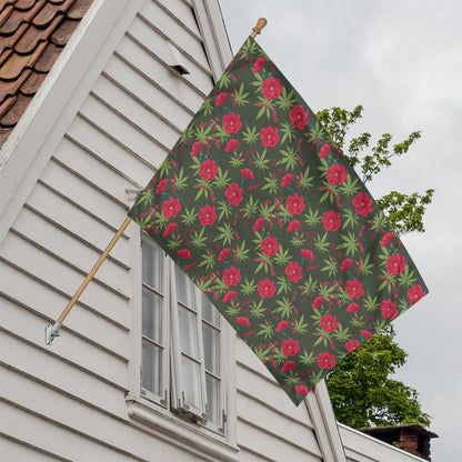 Hemp Leaves And Flowers Pattern Print House Flag