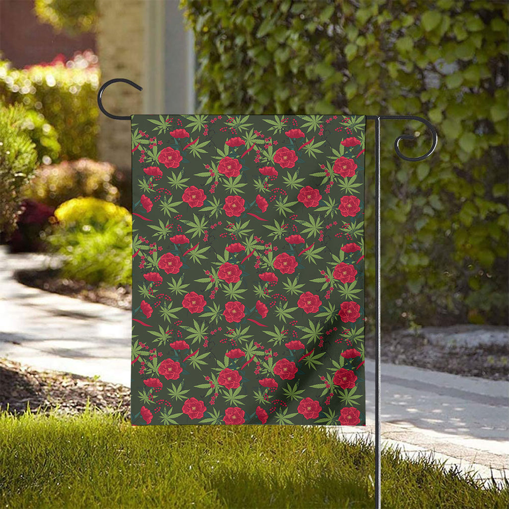 Hemp Leaves And Flowers Pattern Print House Flag