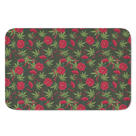 Hemp Leaves And Flowers Pattern Print Indoor Door Mat