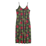 Hemp Leaves And Flowers Pattern Print Jersey Midi Cami Dress