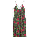 Hemp Leaves And Flowers Pattern Print Jersey Midi Cami Dress