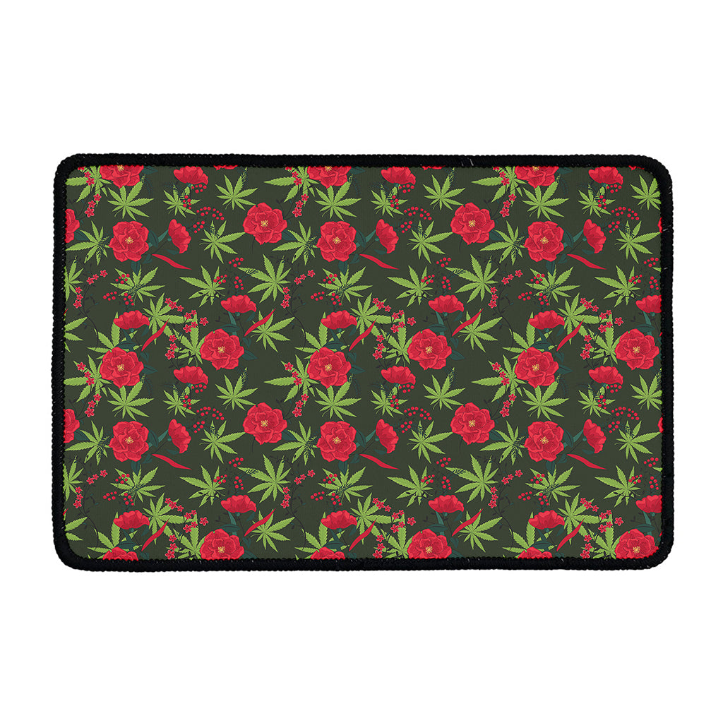 Hemp Leaves And Flowers Pattern Print Kitchen Mat