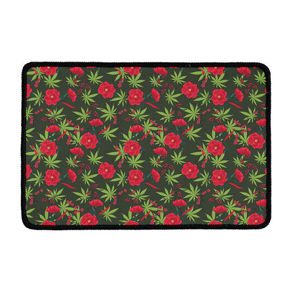 Hemp Leaves And Flowers Pattern Print Kitchen Mat
