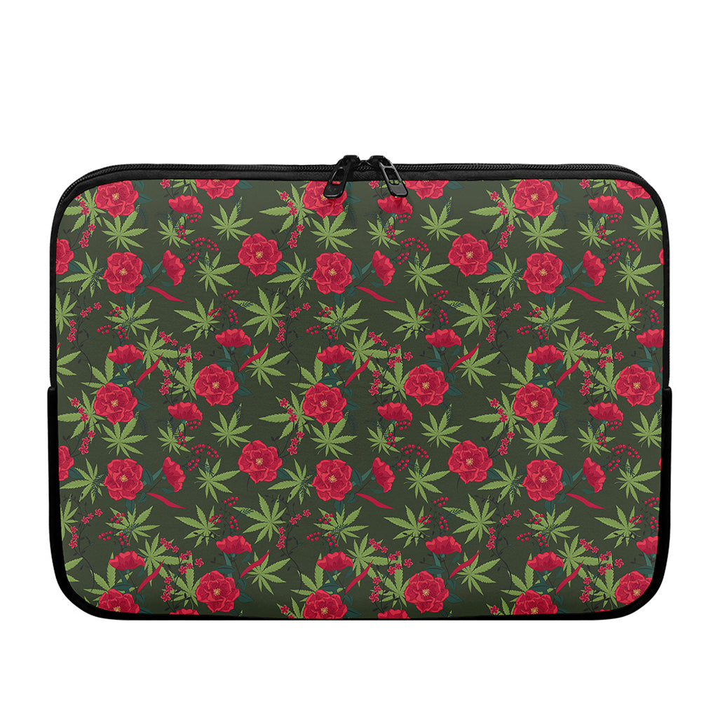 Hemp Leaves And Flowers Pattern Print Laptop Sleeve
