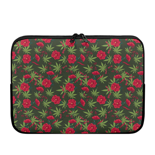 Hemp Leaves And Flowers Pattern Print Laptop Sleeve