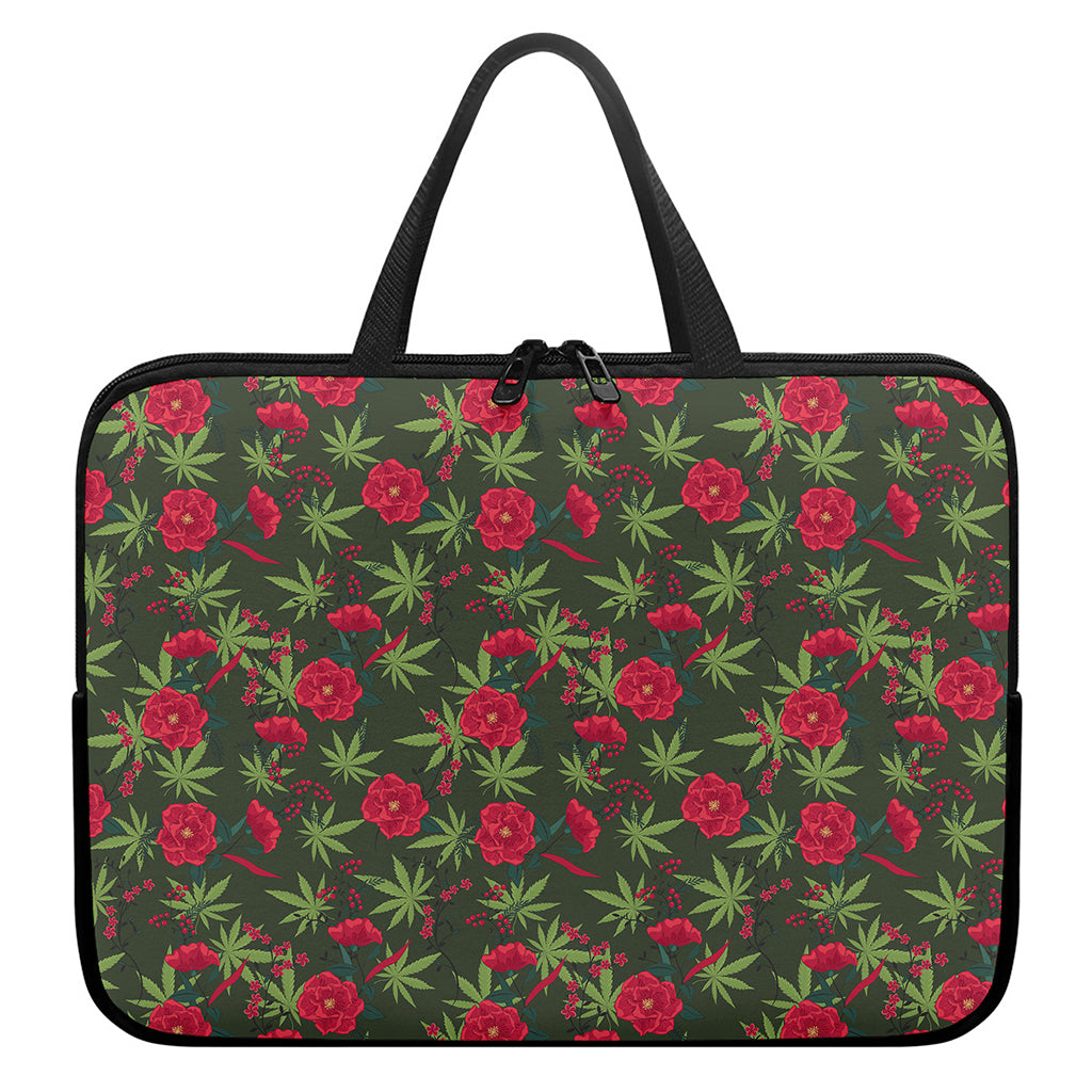 Hemp Leaves And Flowers Pattern Print Laptop Sleeve With Handle