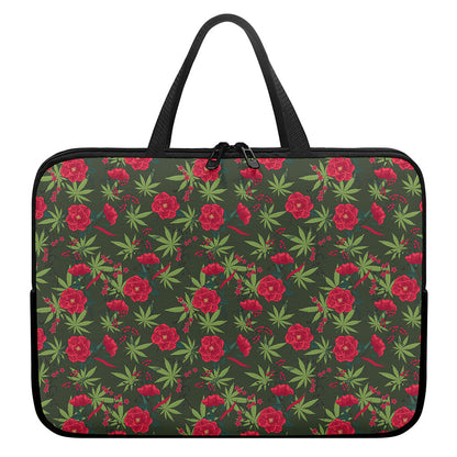 Hemp Leaves And Flowers Pattern Print Laptop Sleeve With Handle