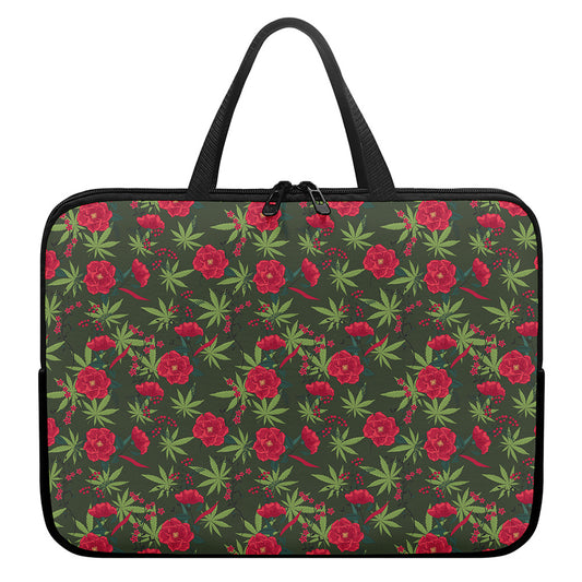 Hemp Leaves And Flowers Pattern Print Laptop Sleeve With Handle