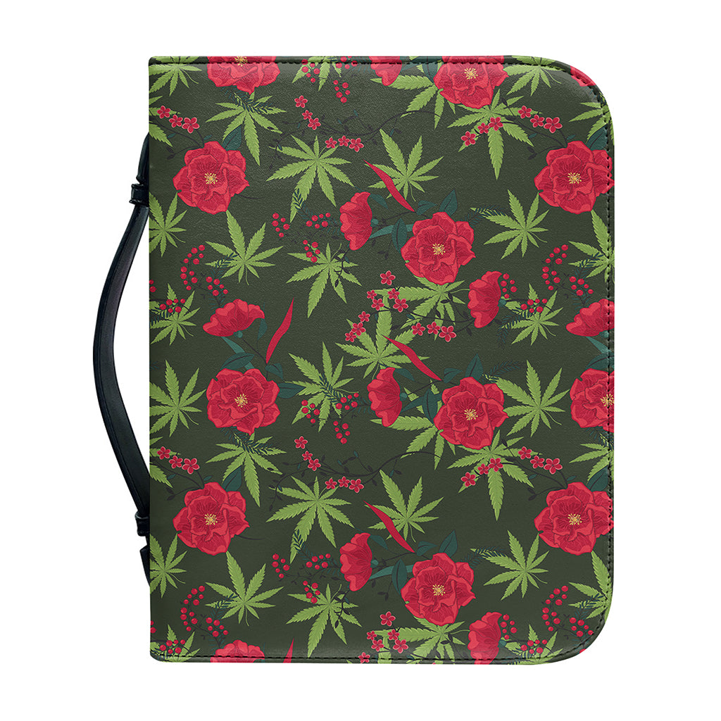Hemp Leaves And Flowers Pattern Print Leather Bible Cover