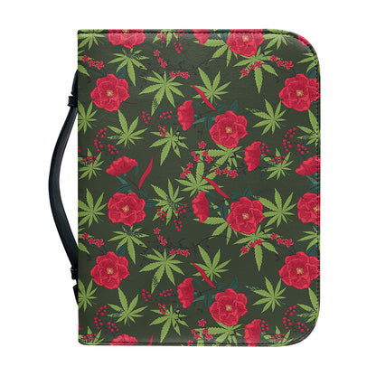 Hemp Leaves And Flowers Pattern Print Leather Bible Cover