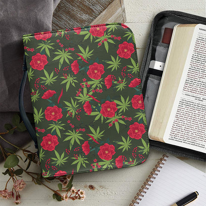 Hemp Leaves And Flowers Pattern Print Leather Bible Cover
