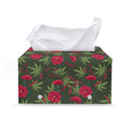 Hemp Leaves And Flowers Pattern Print Leather Tissue Box Cover