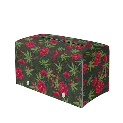 Hemp Leaves And Flowers Pattern Print Leather Tissue Box Cover