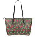 Hemp Leaves And Flowers Pattern Print Leather Tote Bag With Zipper