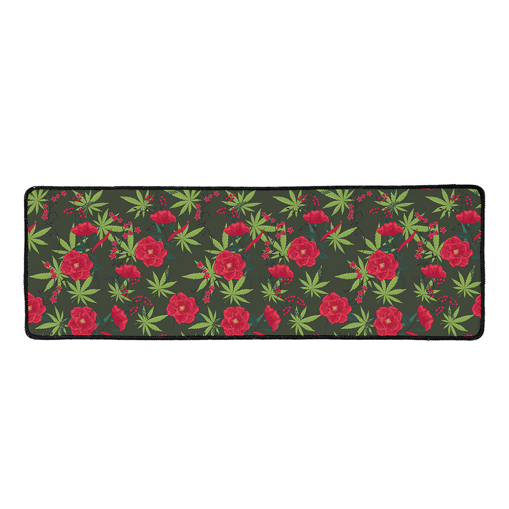Hemp Leaves And Flowers Pattern Print Long Kitchen Mat