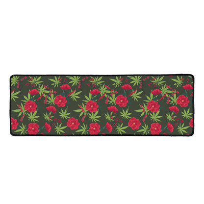 Hemp Leaves And Flowers Pattern Print Long Kitchen Mat