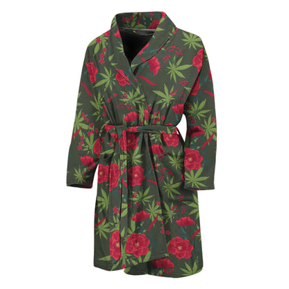 Hemp Leaves And Flowers Pattern Print Men's Bathrobe