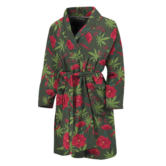 Hemp Leaves And Flowers Pattern Print Men's Bathrobe