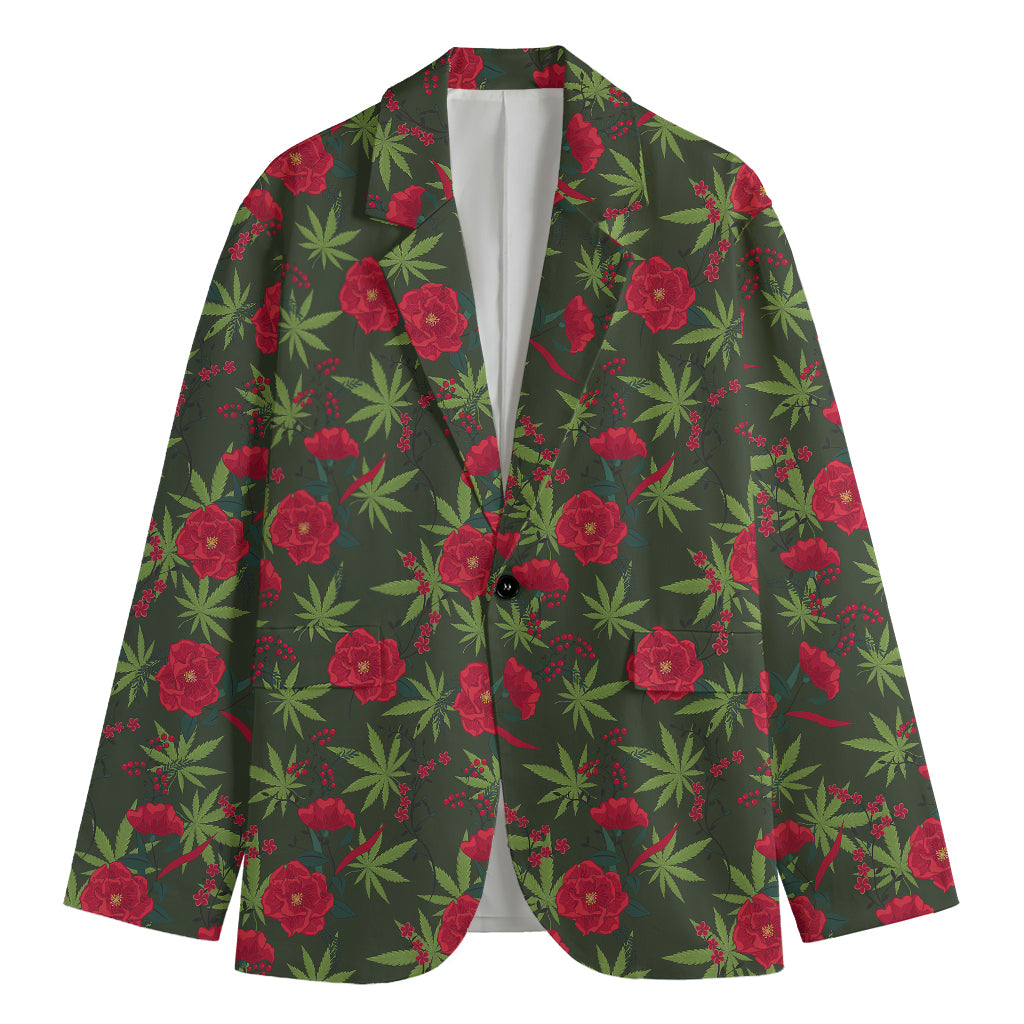 Hemp Leaves And Flowers Pattern Print Men's Blazer