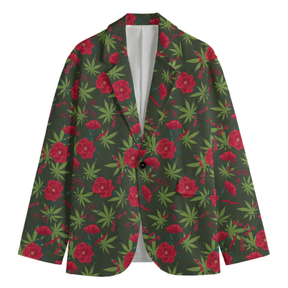 Hemp Leaves And Flowers Pattern Print Men's Blazer