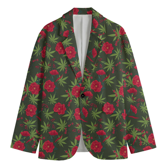 Hemp Leaves And Flowers Pattern Print Men's Blazer