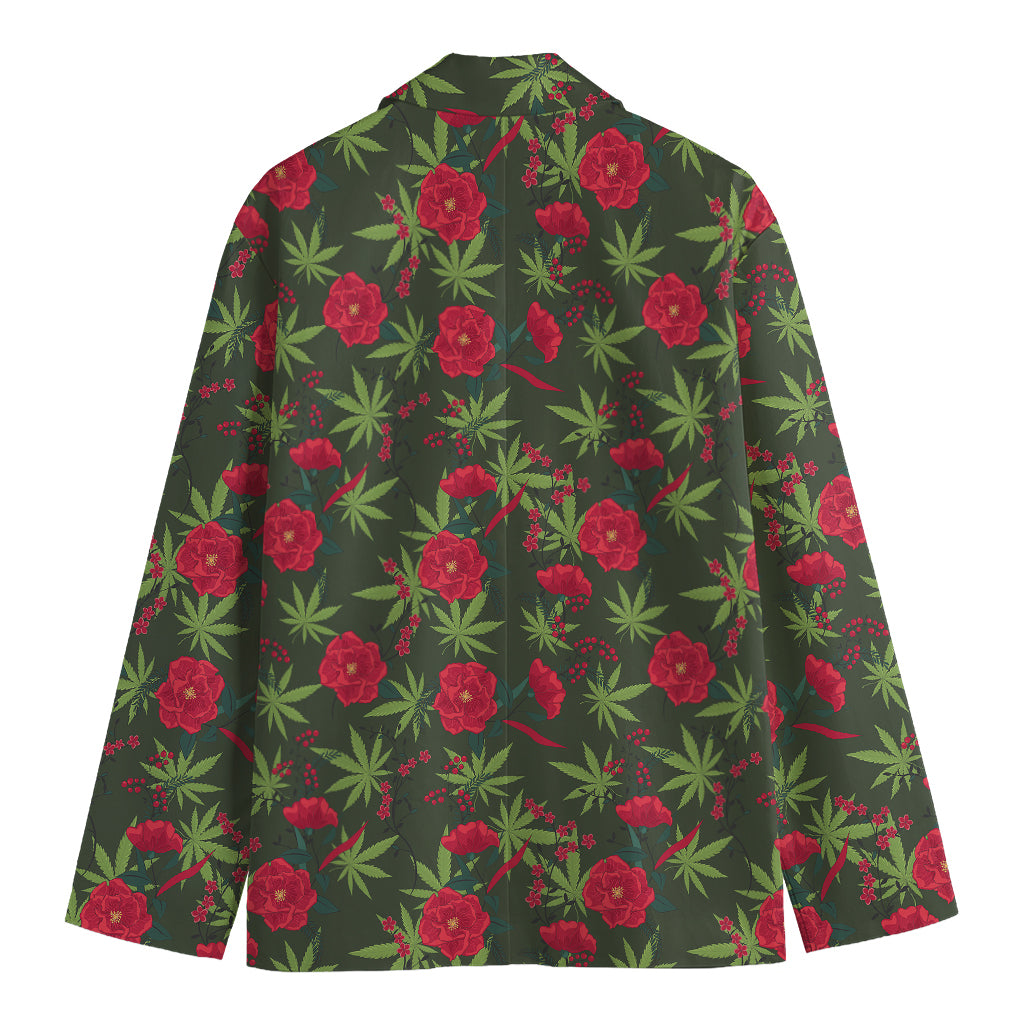 Hemp Leaves And Flowers Pattern Print Men's Blazer
