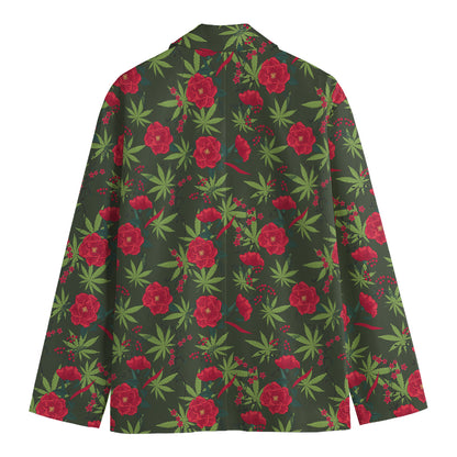 Hemp Leaves And Flowers Pattern Print Men's Blazer