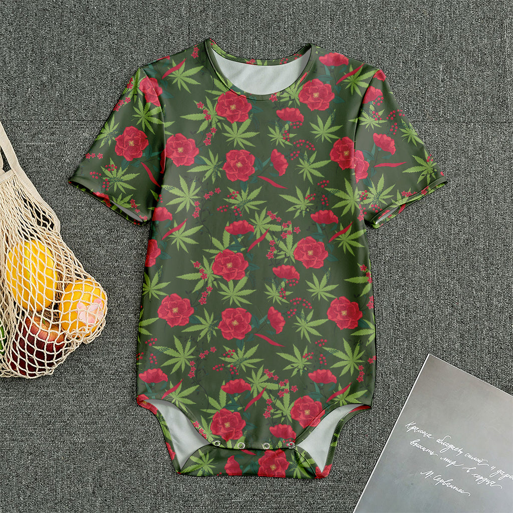 Hemp Leaves And Flowers Pattern Print Men's Bodysuit