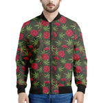 Hemp Leaves And Flowers Pattern Print Men's Bomber Jacket