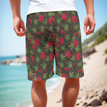 Hemp Leaves And Flowers Pattern Print Men's Cargo Shorts