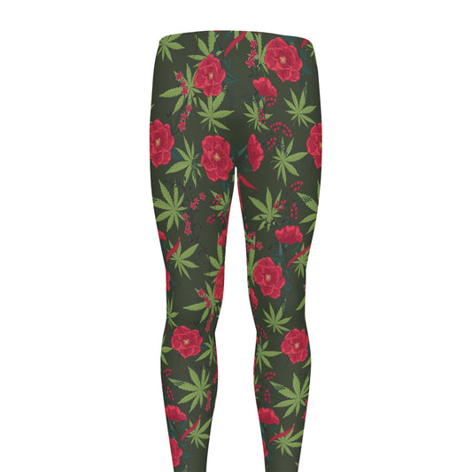 Hemp Leaves And Flowers Pattern Print Men's leggings