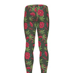 Hemp Leaves And Flowers Pattern Print Men's leggings