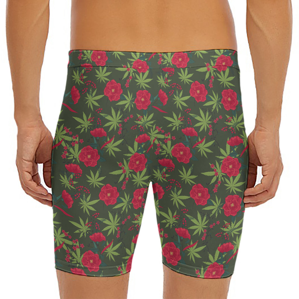 Hemp Leaves And Flowers Pattern Print Men's Long Boxer Briefs