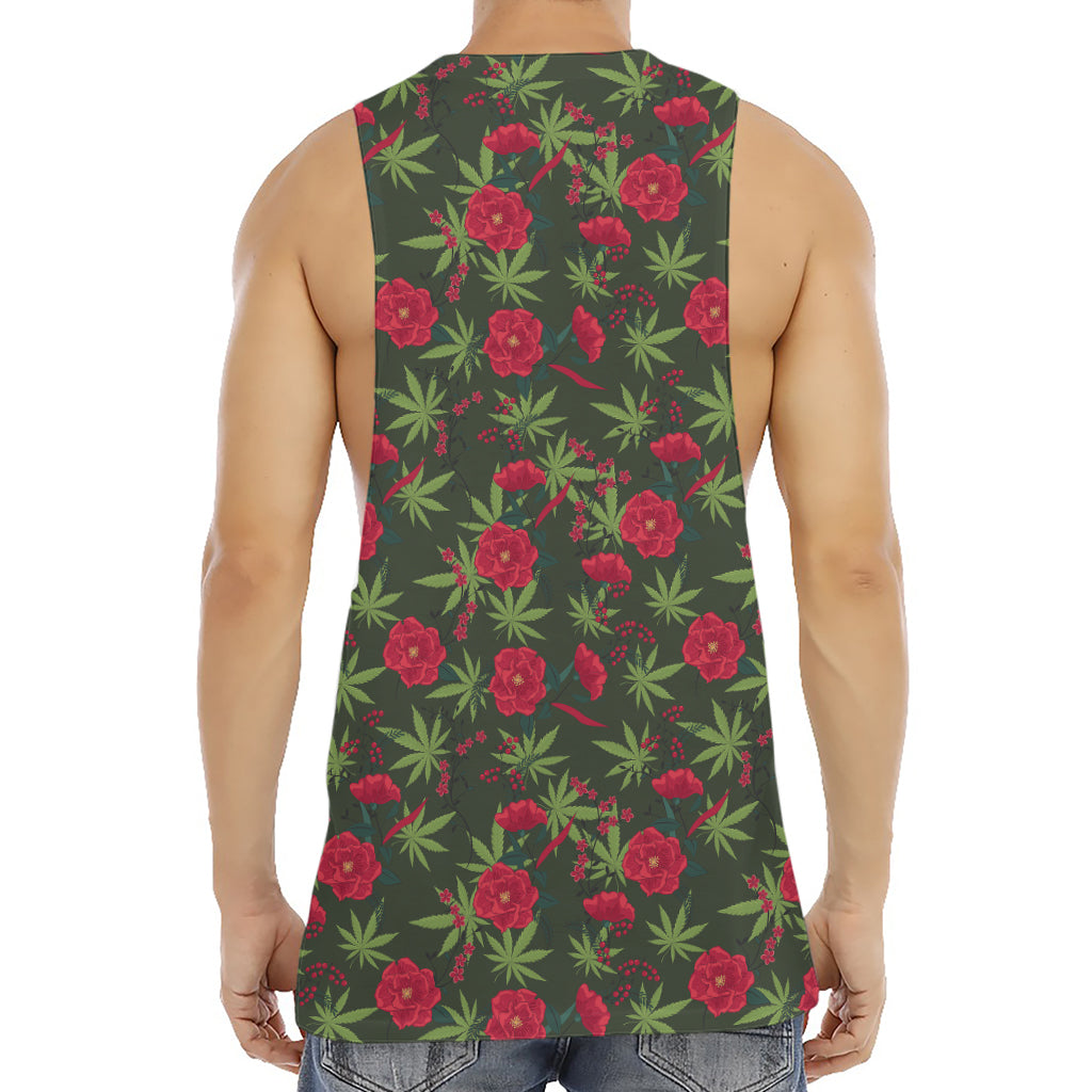 Hemp Leaves And Flowers Pattern Print Men's Muscle Tank Top