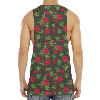 Hemp Leaves And Flowers Pattern Print Men's Muscle Tank Top