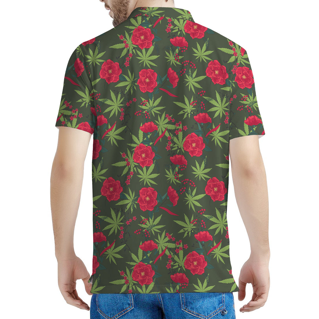 Hemp Leaves And Flowers Pattern Print Men's Polo Shirt
