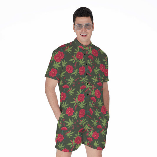 Hemp Leaves And Flowers Pattern Print Men's Rompers