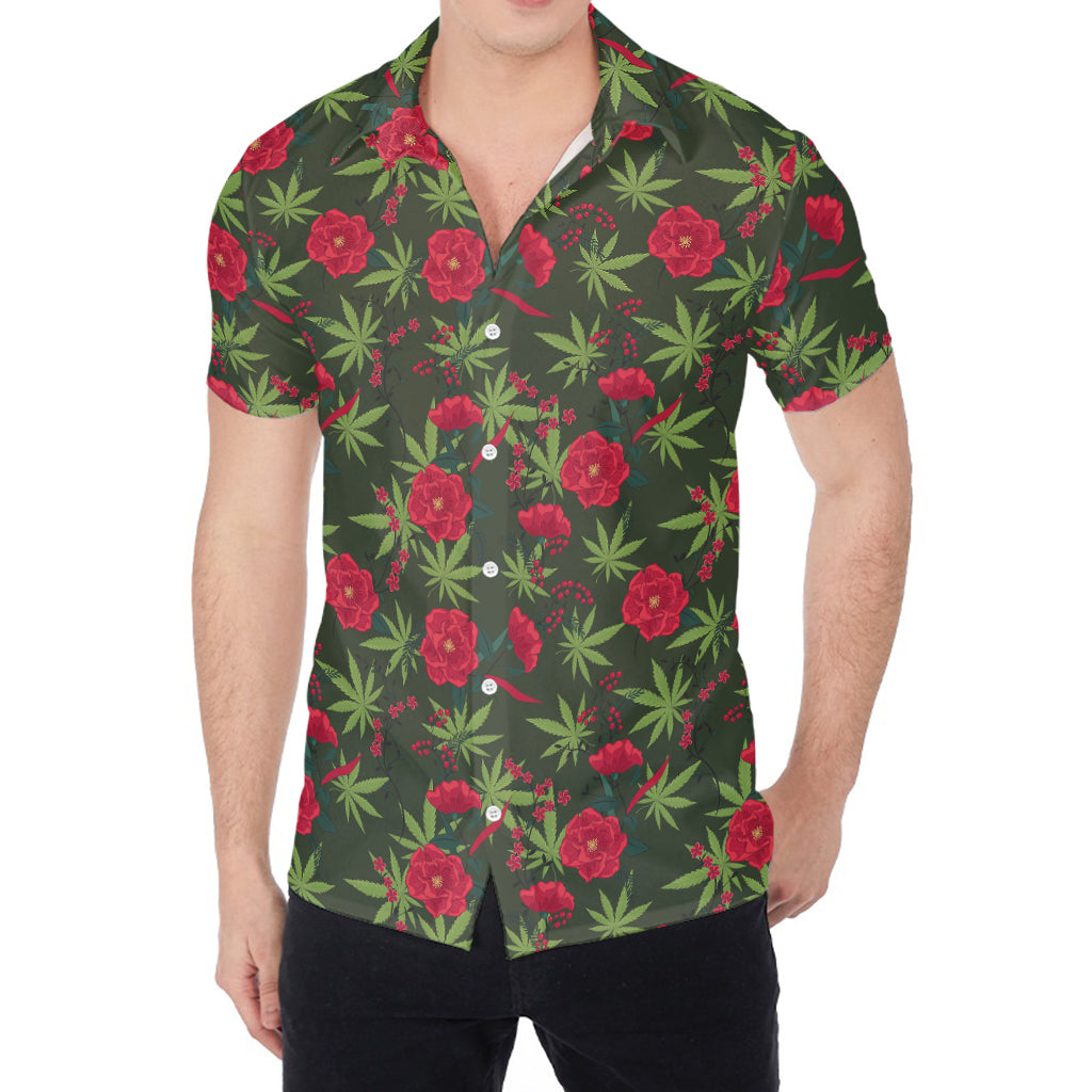 Hemp Leaves And Flowers Pattern Print Men's Shirt