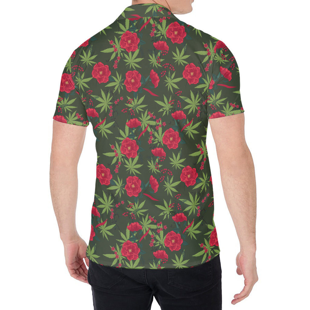 Hemp Leaves And Flowers Pattern Print Men's Shirt