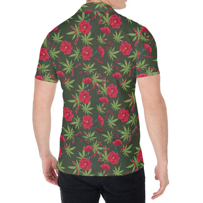 Hemp Leaves And Flowers Pattern Print Men's Shirt