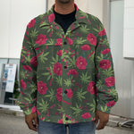 Hemp Leaves And Flowers Pattern Print Men's Shirt Jacket