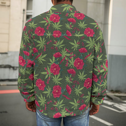 Hemp Leaves And Flowers Pattern Print Men's Shirt Jacket