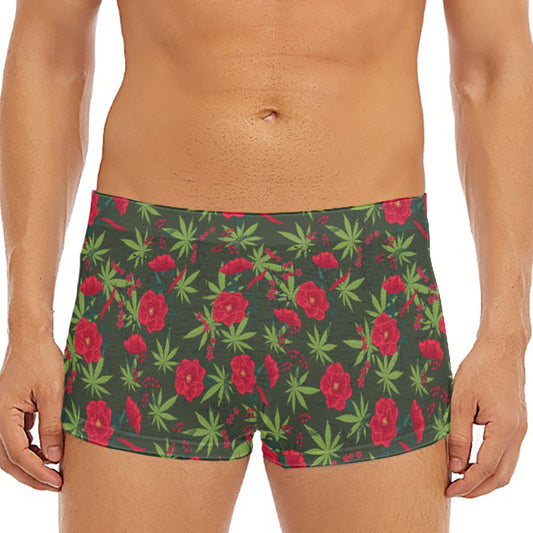Hemp Leaves And Flowers Pattern Print Men's Short Boxer Briefs