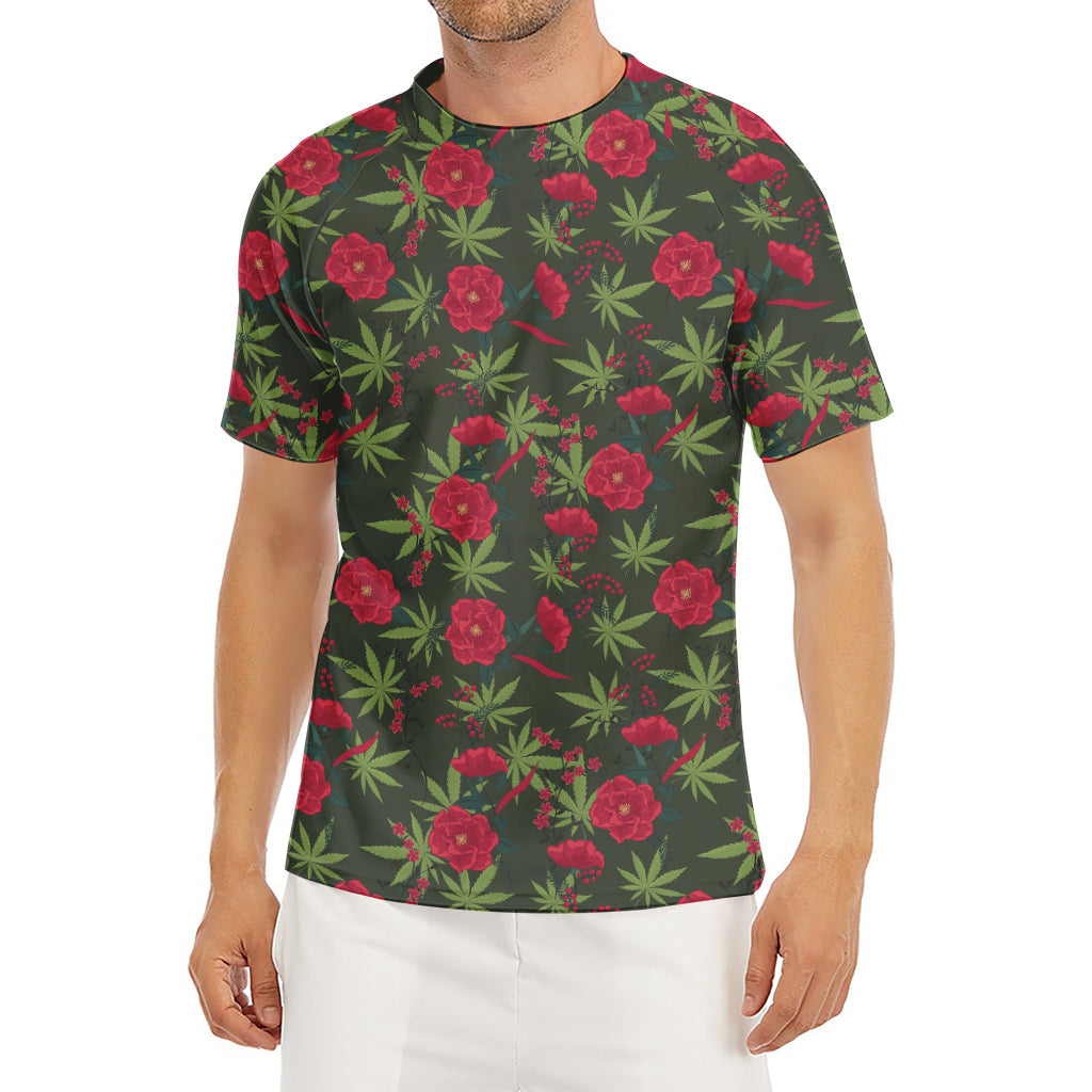 Hemp Leaves And Flowers Pattern Print Men's Short Sleeve Rash Guard