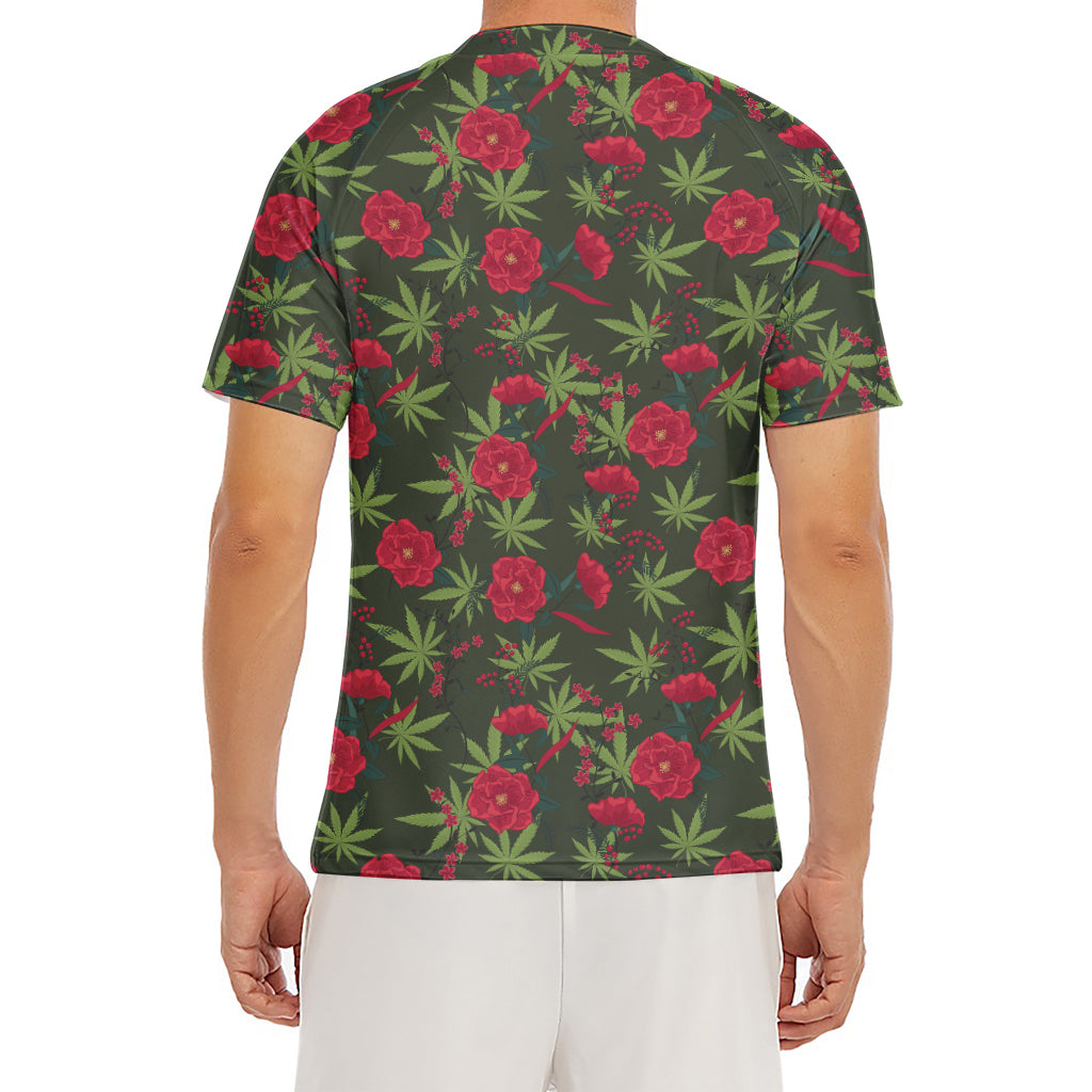 Hemp Leaves And Flowers Pattern Print Men's Short Sleeve Rash Guard