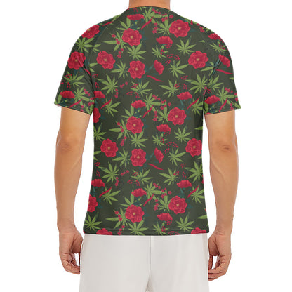 Hemp Leaves And Flowers Pattern Print Men's Short Sleeve Rash Guard