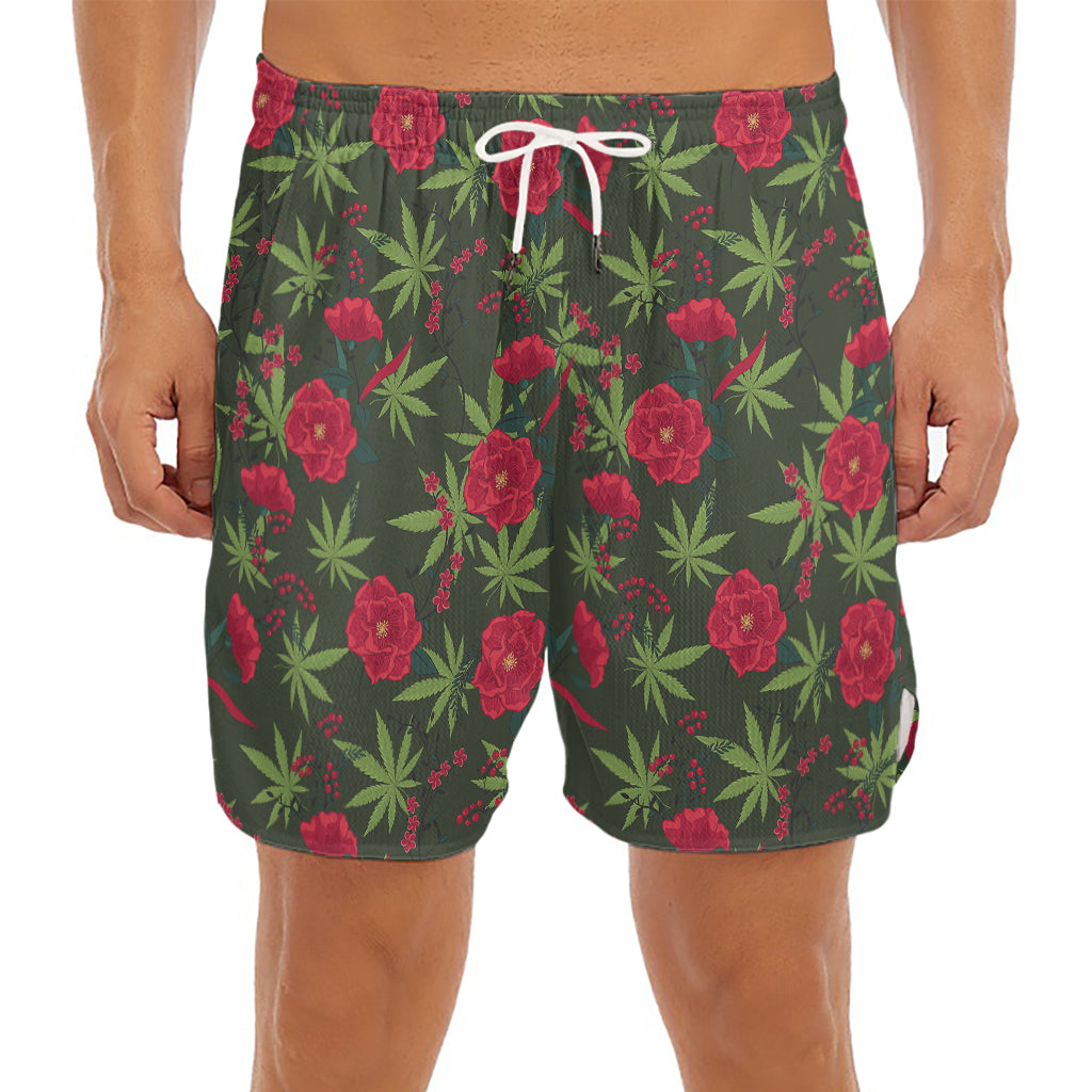 Hemp Leaves And Flowers Pattern Print Men's Split Running Shorts