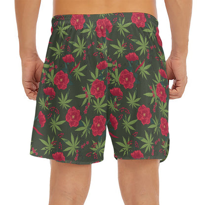 Hemp Leaves And Flowers Pattern Print Men's Split Running Shorts